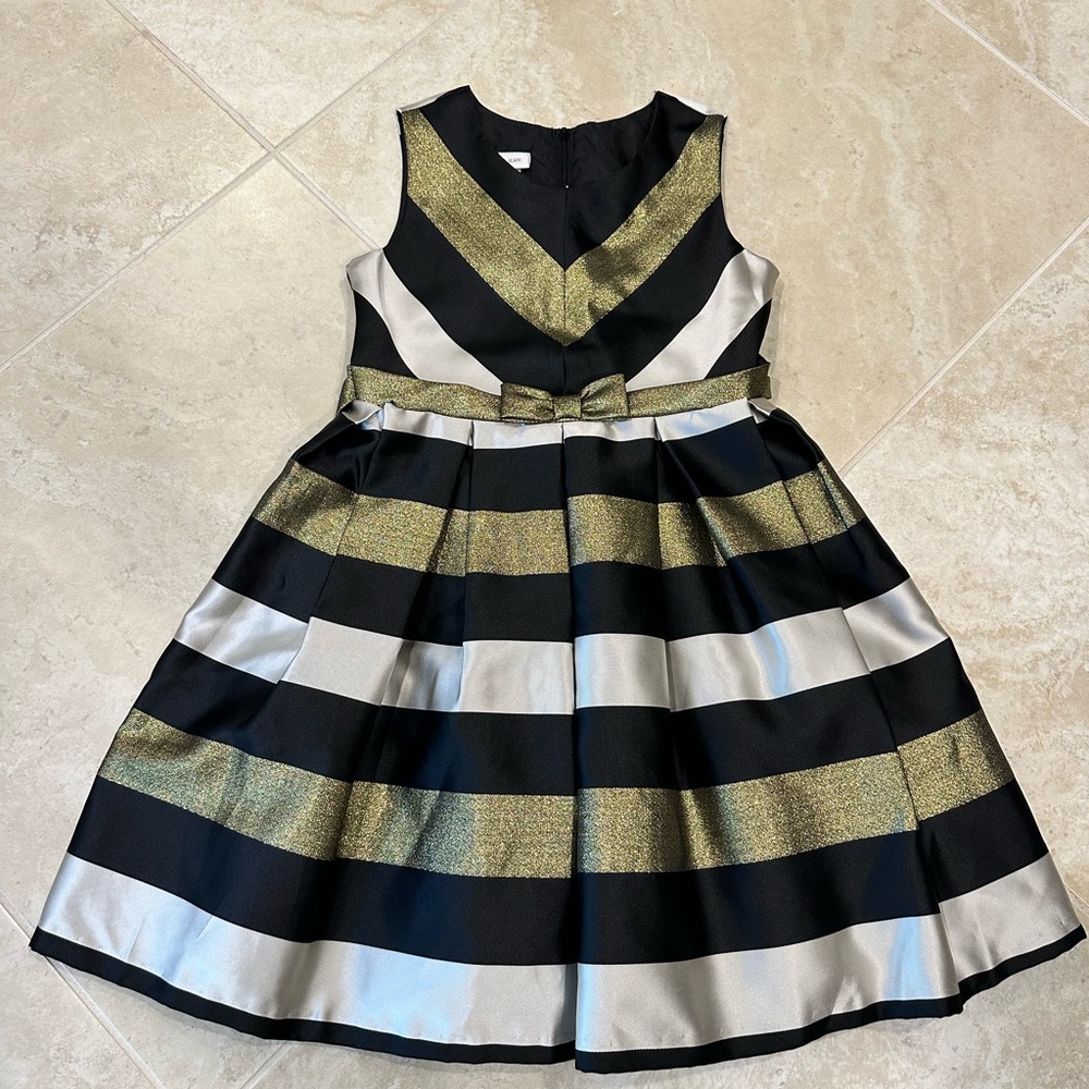 Elegant Black and Gold Striped Kids Dress